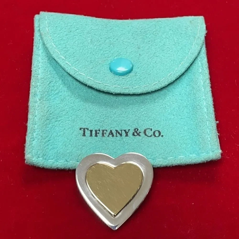 Vintage signed Tiffany & Co heart pin-brooch sterling silver 925 & 18k gold
